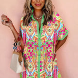 Bohemian Tuniekjurk met Kleurrijke Print en Knoopsluiting