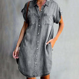 Denim Blousejurk met Knoopsluiting