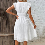 Mouwloze Midi Jurk met Broderie en Volantmouwen