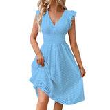 Mouwloze Midi Jurk met Broderie en Volantmouwen