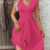 Mouwloze Midi Jurk met Broderie en Volantmouwen