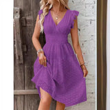 Mouwloze Midi Jurk met Broderie en Volantmouwen