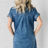 Denim Mini Jurk met Overhemdkraag en Knoopsluiting