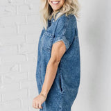 Denim Mini Jurk met Overhemdkraag en Knoopsluiting