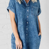 Denim Mini Jurk met Overhemdkraag en Knoopsluiting