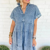 Denim Mini Jurk met Overhemdkraag en Knoopsluiting
