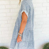 Denim Mini Jurk met Overhemdkraag en Knoopsluiting