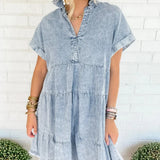 Denim Mini Jurk met Overhemdkraag en Knoopsluiting