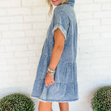 Denim Mini Jurk met Overhemdkraag en Knoopsluiting