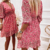 Mini Jurk met Bloemenprint en Overslag V-Hals
