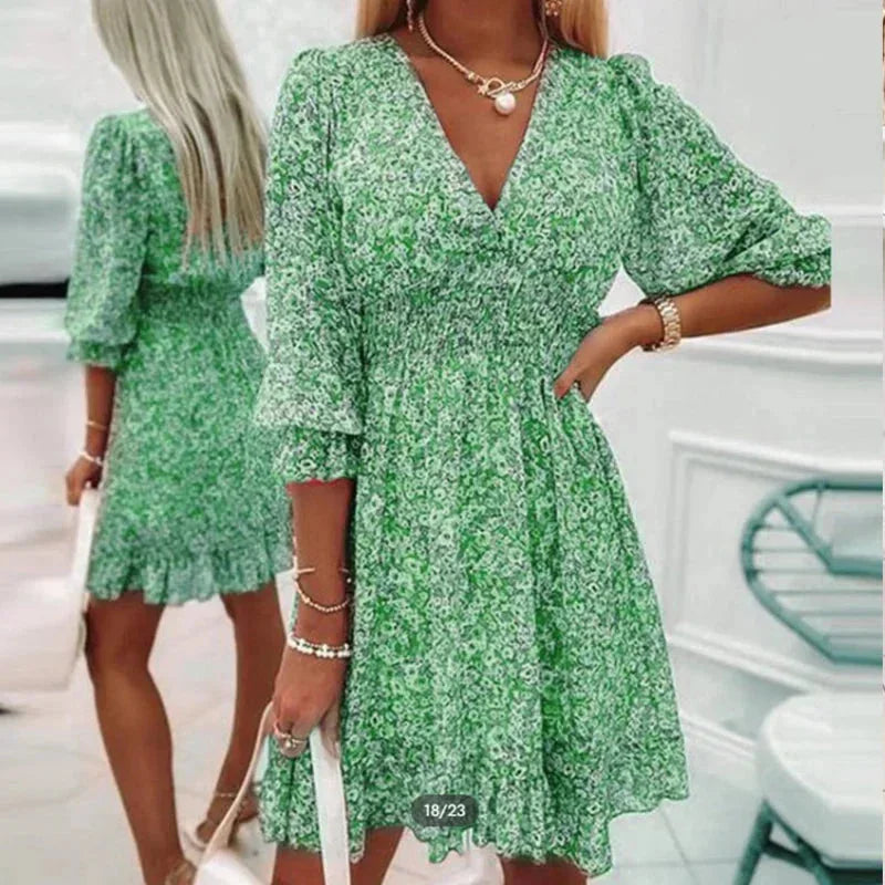 Mini Jurk met Bloemenprint en Overslag V-Hals