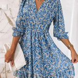 Mini Jurk met Bloemenprint en Overslag V-Hals