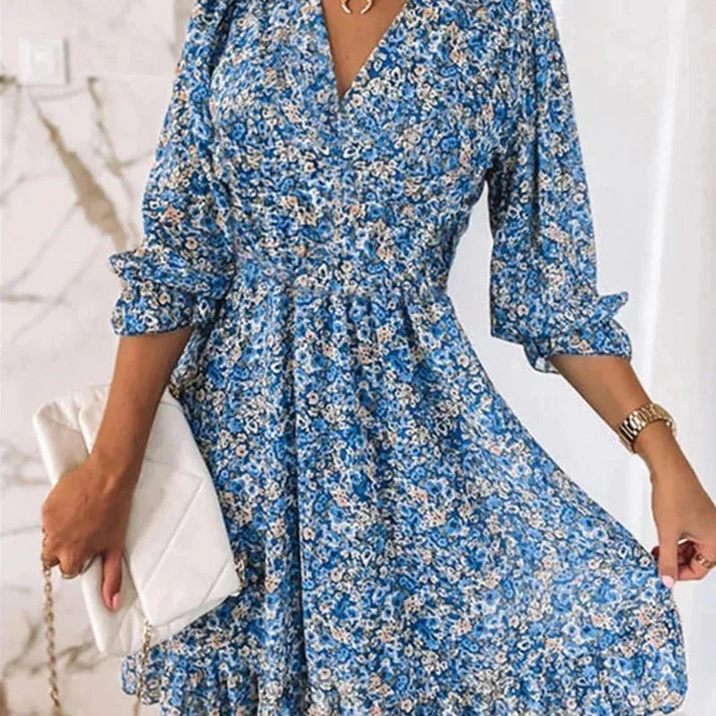 Mini Jurk met Bloemenprint en Overslag V-Hals