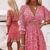 Mini Jurk met Bloemenprint en Overslag V-Hals