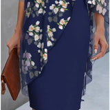 Midi Jurk met Bloemenprint en Chiffon Overlay