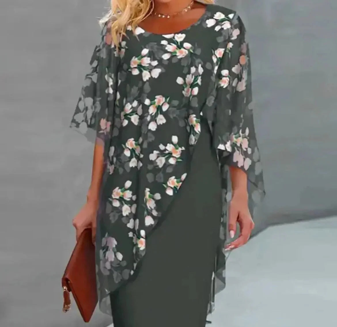 Midi Jurk met Bloemenprint en Chiffon Overlay