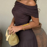 Dames One-Shoulder Maxi Jurk met Geplooide Taille