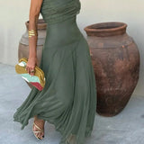 Dames One-Shoulder Maxi Jurk met Geplooide Taille