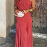 Dames One-Shoulder Maxi Jurk met Geplooide Taille