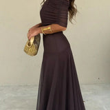 Dames One-Shoulder Maxi Jurk met Geplooide Taille