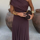 Dames One-Shoulder Maxi Jurk met Geplooide Taille