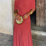 Dames One-Shoulder Maxi Jurk met Geplooide Taille