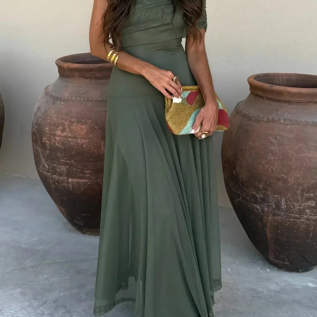 Dames One-Shoulder Maxi Jurk met Geplooide Taille