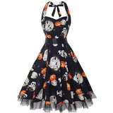 Halloween midi jurk – spookachtige cartoon print kostuum voor dames, comfortabele pasvorm met speels en eng ontwerp, perfect voor Halloween en verkleedfeesten.
