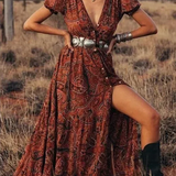 Maxi Jurk met Bohemian Print en Split