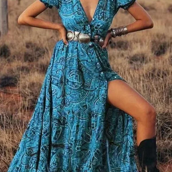 Maxi Jurk met Bohemian Print en Split