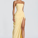 Strapless Maxi Jurk met Drapering en Split