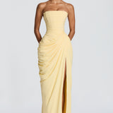 Strapless Maxi Jurk met Drapering en Split