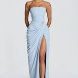 Strapless Maxi Jurk met Drapering en Split