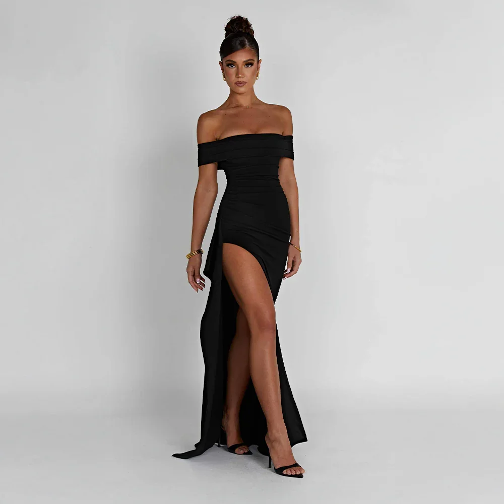 Dames Off-Shoulder Maxi Jurk met Split