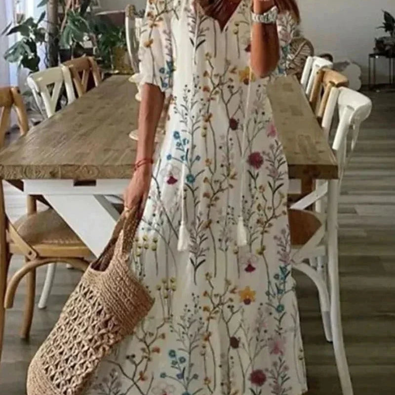 Midi Jurk met Bloemenprint en Knoopsluiting