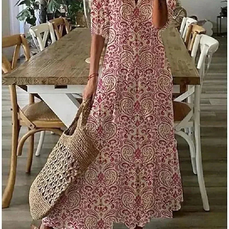 Midi Jurk met Bloemenprint en Knoopsluiting