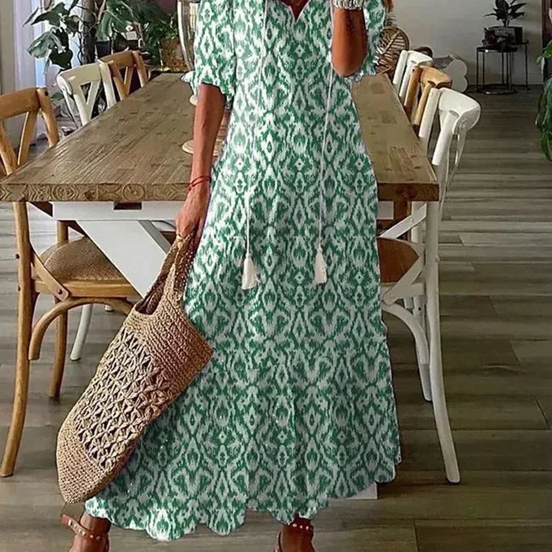 Midi Jurk met Bloemenprint en Knoopsluiting