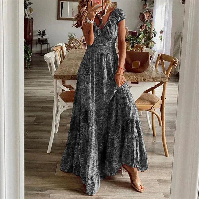 Maxi Jurk met Print en Volantzoom