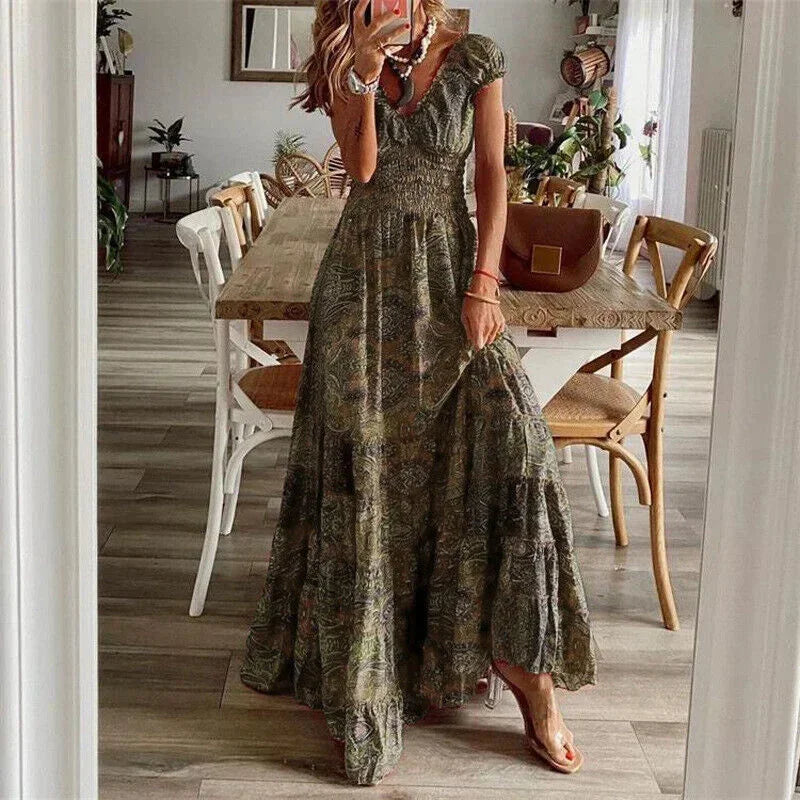 Maxi Jurk met Print en Volantzoom