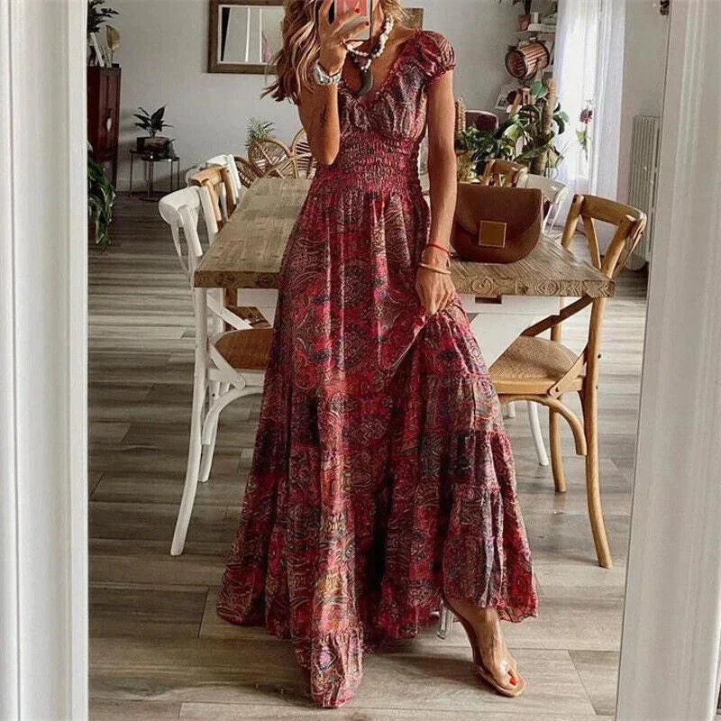 Maxi Jurk met Print en Volantzoom
