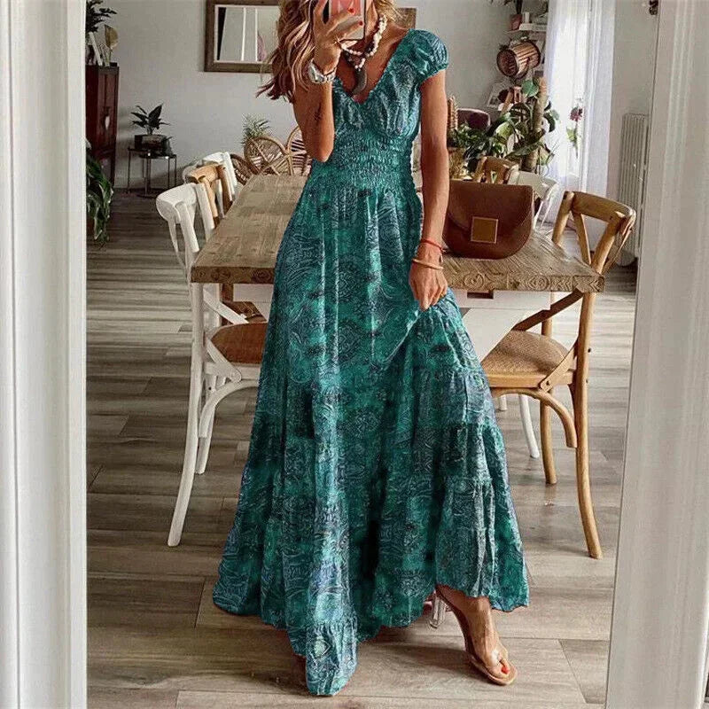 Maxi Jurk met Print en Volantzoom