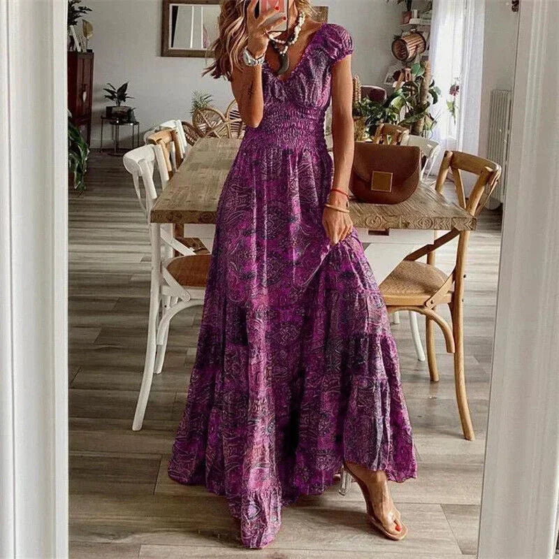Maxi Jurk met Print en Volantzoom