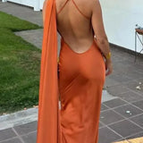 Dames Halter Maxi Jurk met Open Rug