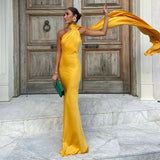 Dames Halter Maxi Jurk met Open Rug
