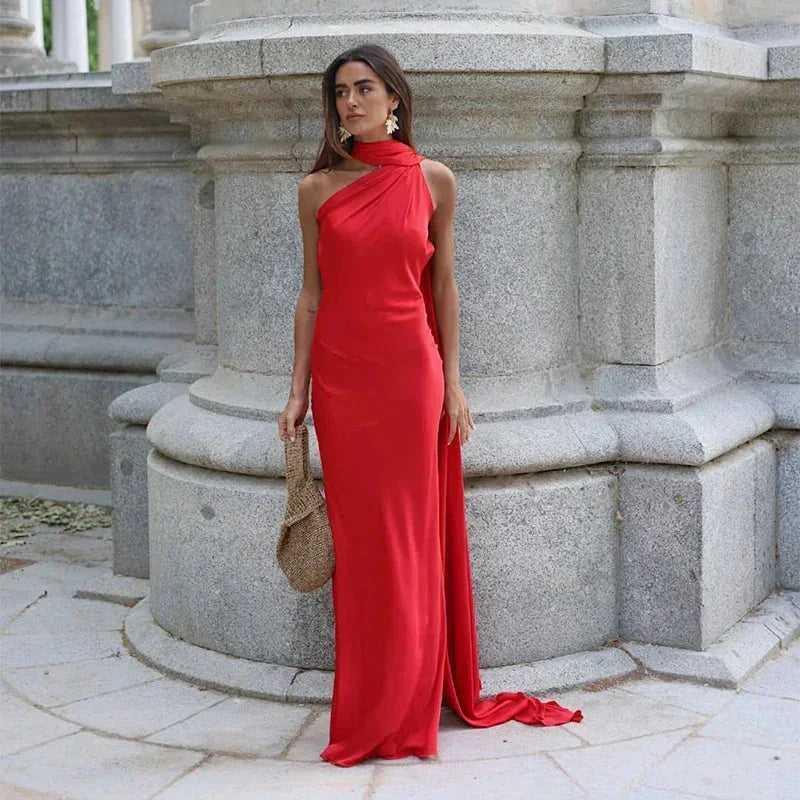Dames Halter Maxi Jurk met Open Rug