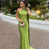 Dames Halter Maxi Jurk met Open Rug