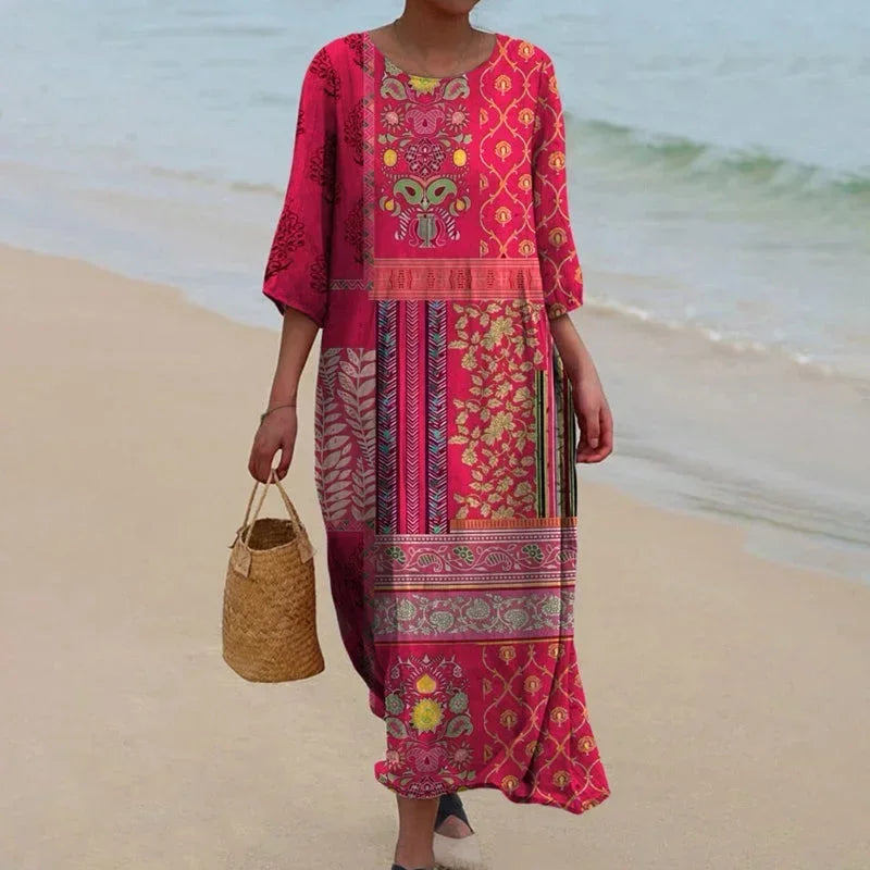 Maxi Jurk met Bohemian Print en Driekwartmouwen