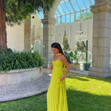 Dames Strapless Maxi Jurk met Geplooide Rok