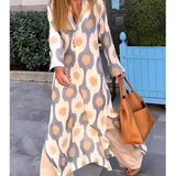 Bohemian Maxi Jurk met Geometrische Print en V-Hals