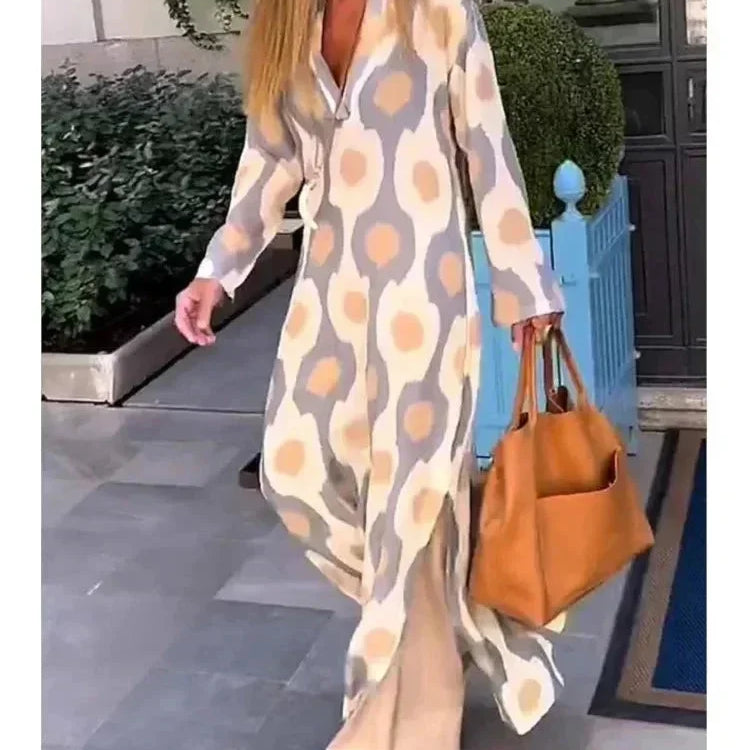 Bohemian Maxi Jurk met Geometrische Print en V-Hals